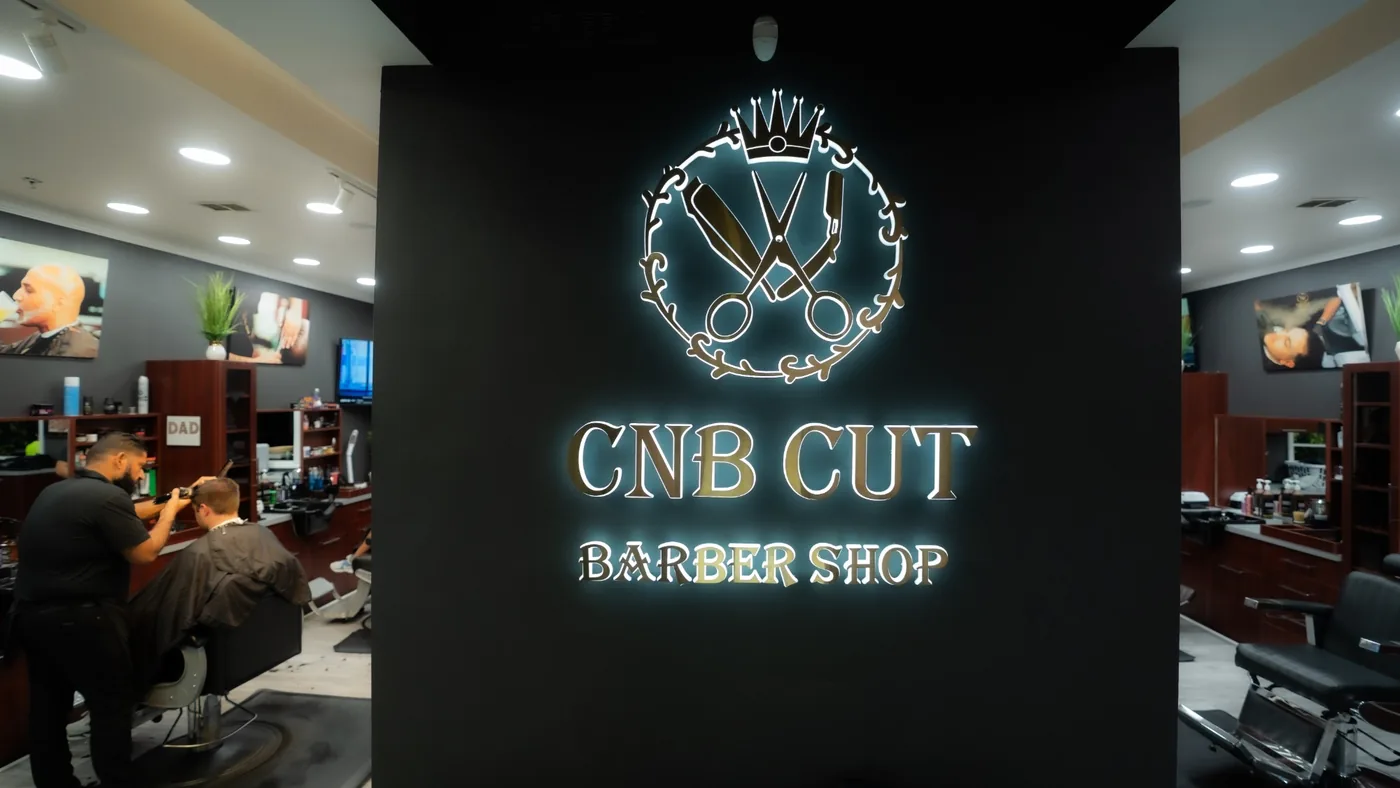 The CNB Cut Barber Shop sign inside the shop